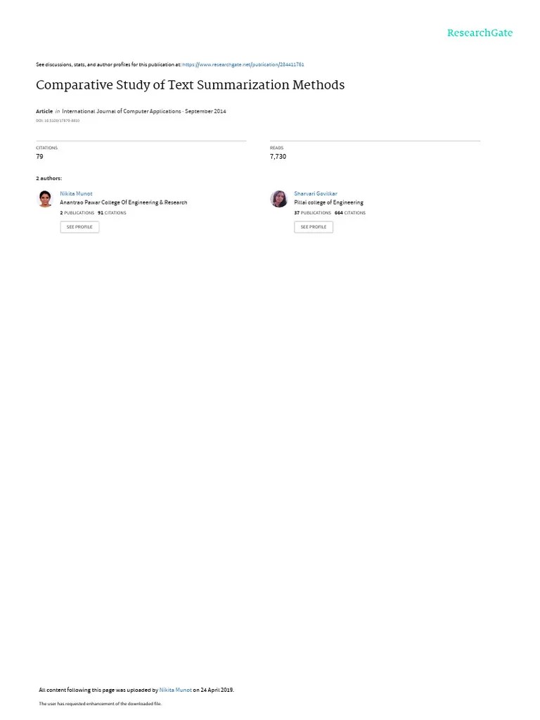 Comparative Study Of Text Summarization Methods | Download Free PDF ...