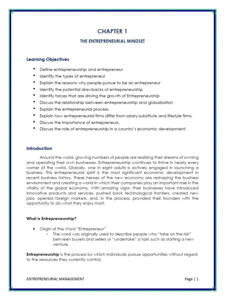 CHAPTER 1 Module The Entrepreneurial Mindset | PDF | Entrepreneurship ...