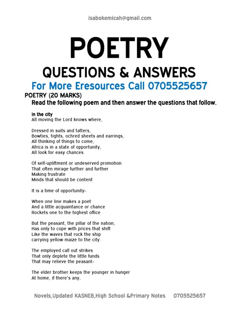 Poetry Questions Answers | PDF