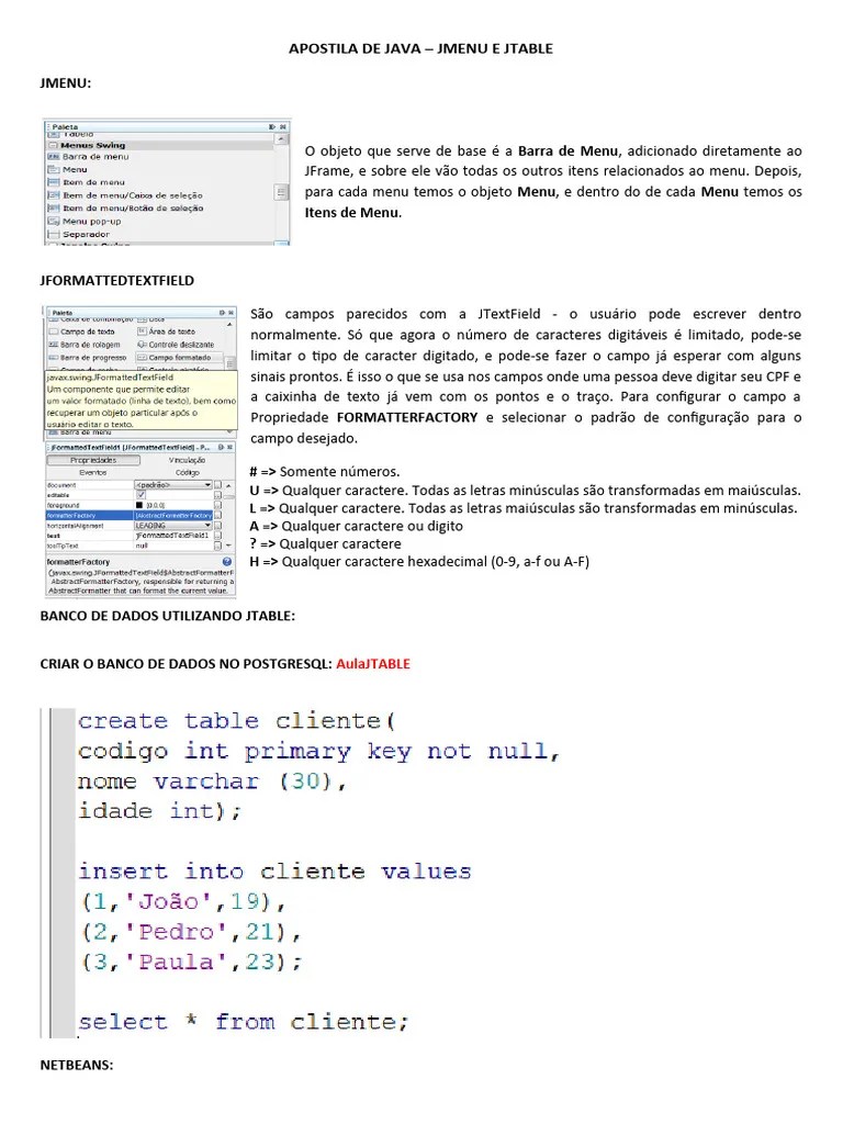 Apostila De Java Jtable | PDF | SQL | Java (linguagem De Programação)