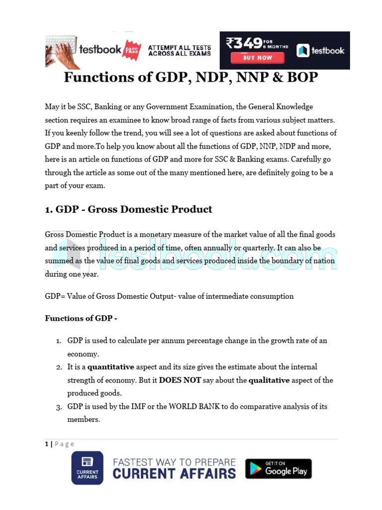 Functions-Of-Gdp-Ndp-Nnp-Bop Notes | PDF | Gross Domestic Product | Balance Of Payments