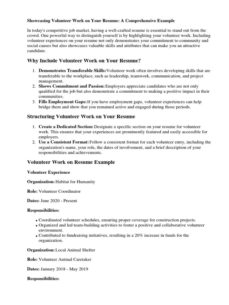 Volunteer Work On Resume Example | PDF | Volunteering | Recruitment
