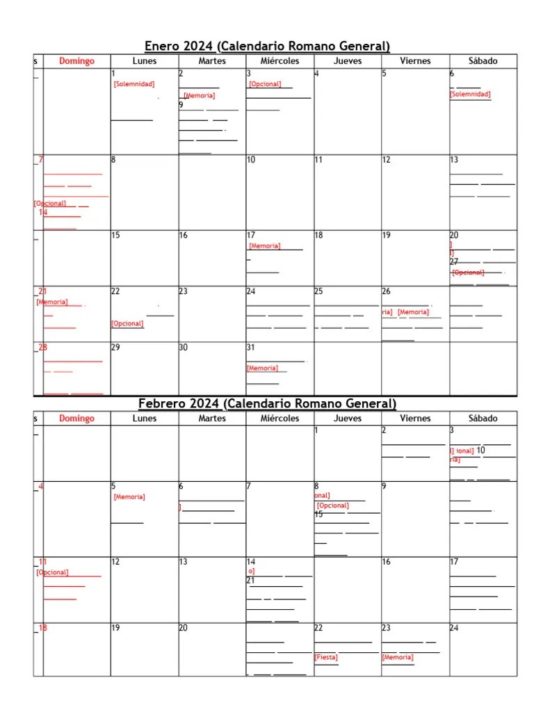 Calendario litúrgico católico 2024