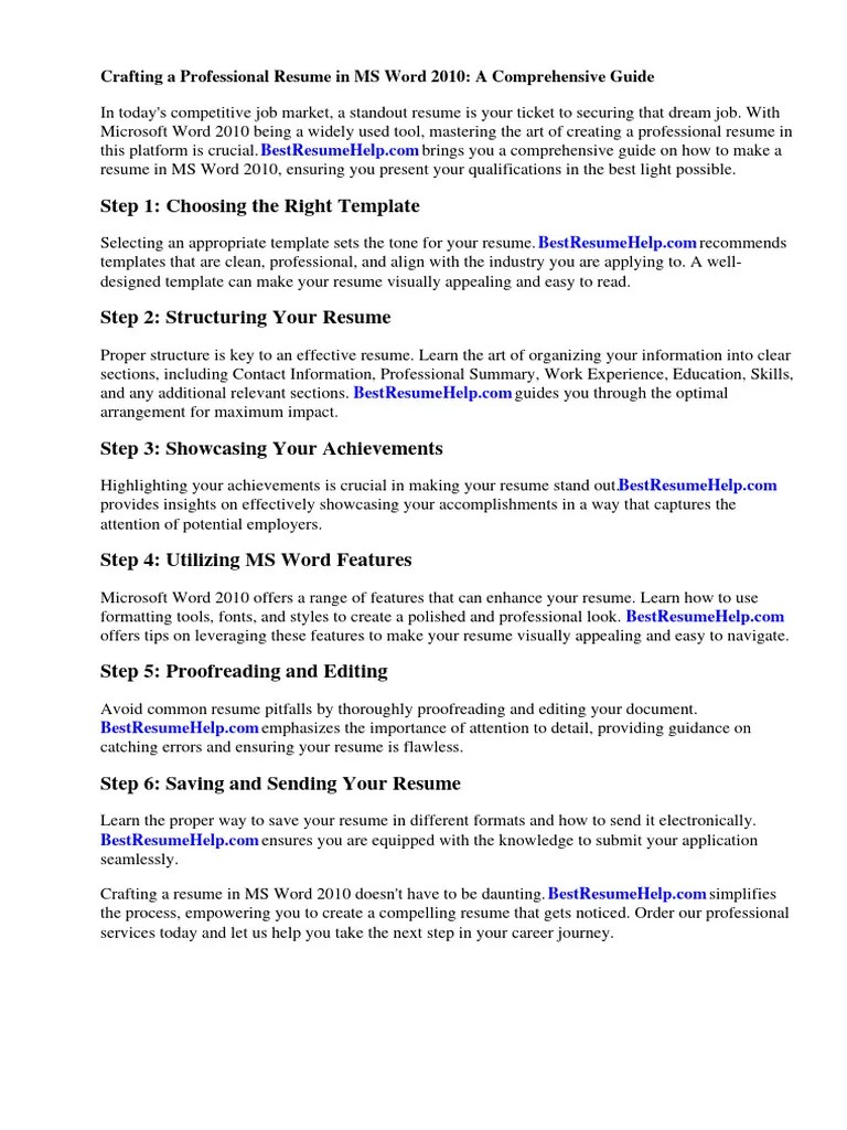 How To Make Resume In Ms Word 2010 | PDF | Résumé | Microsoft Word