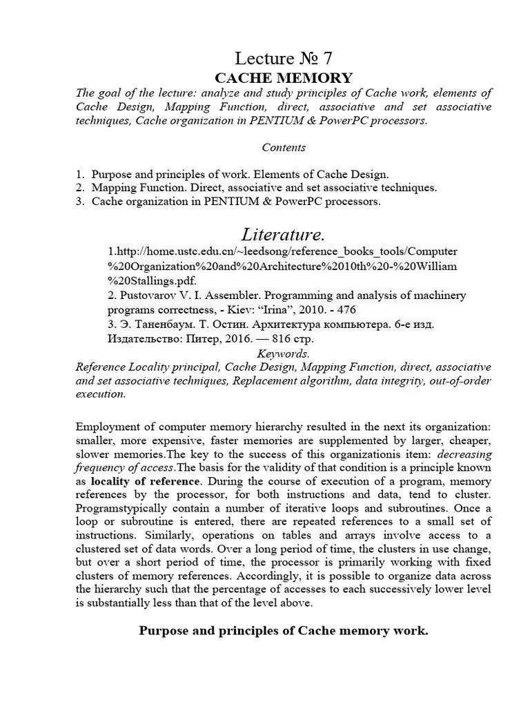 Conspect Of Lecture 7 | Download Free PDF | Cpu Cache | Computer Data ...