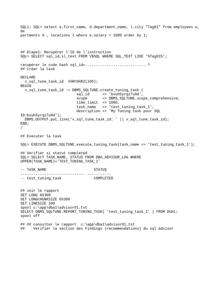 Steps To Configure SQL Tuning Advisor | PDF