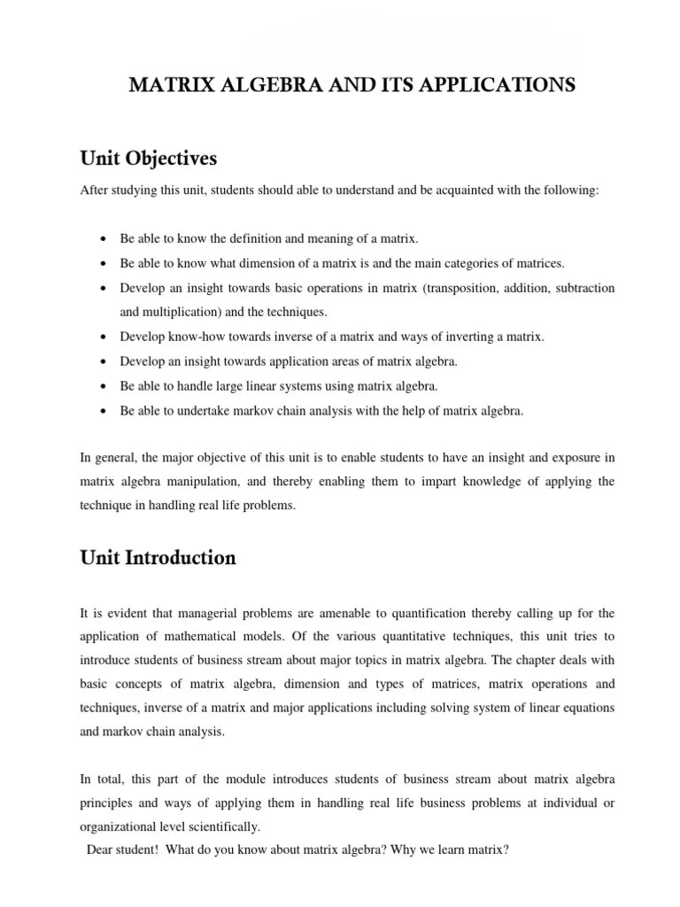 Maths. Matrix Algebra | PDF | Matrix (Mathematics) | Algebra