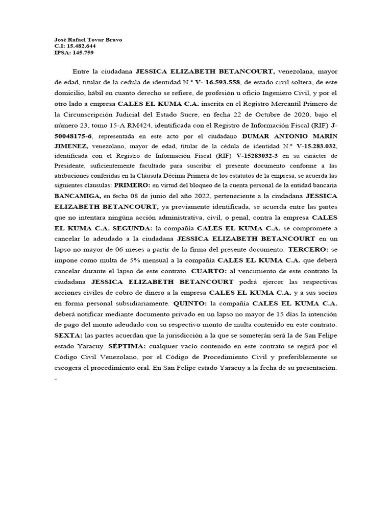 Convenio De Pago De Daños Y Perjuicios | PDF | Venezuela | Justicia