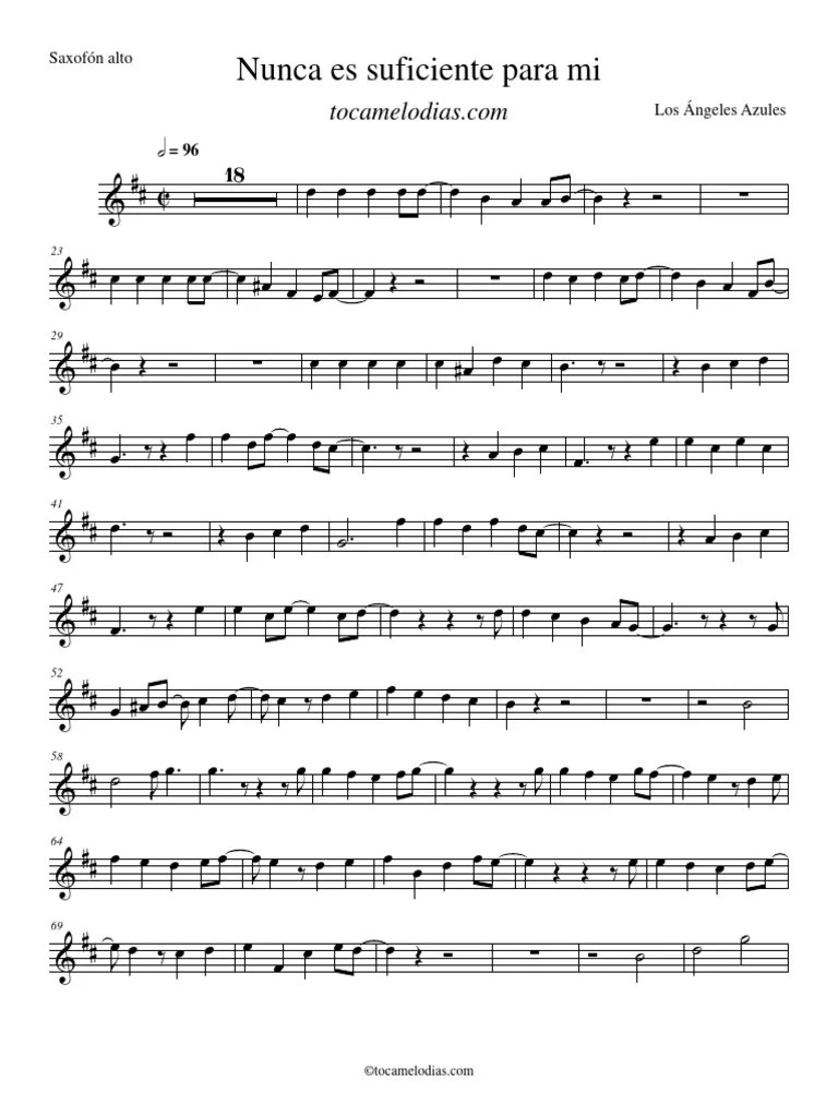 Nunca Es Suficiente - Los Angeles Azules - Saxofón Alto | PDF