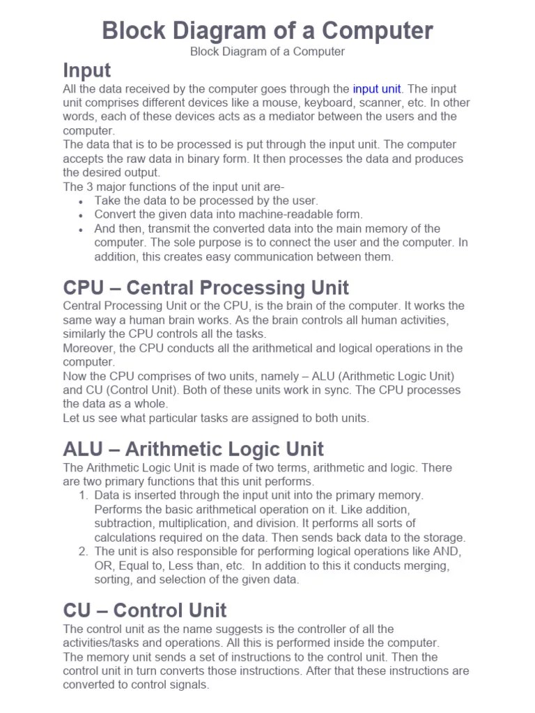 Block Diagram Of A Computer | Download Free PDF | Computer Data Storage ...