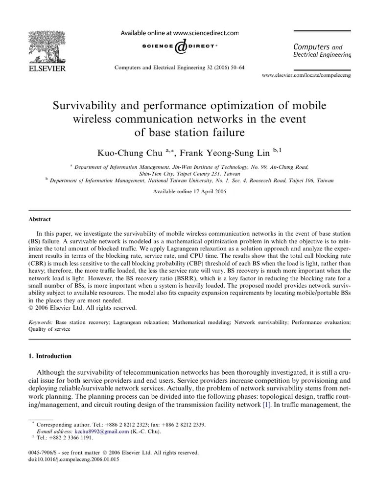 P1 - Survivability And Performance Optimization Of Mobile Wireless ...