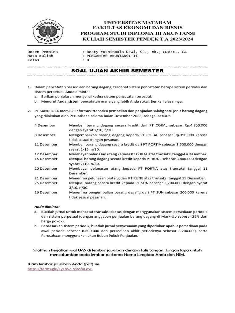 Soal Uas - Pengantar Akuntansi 2 | PDF