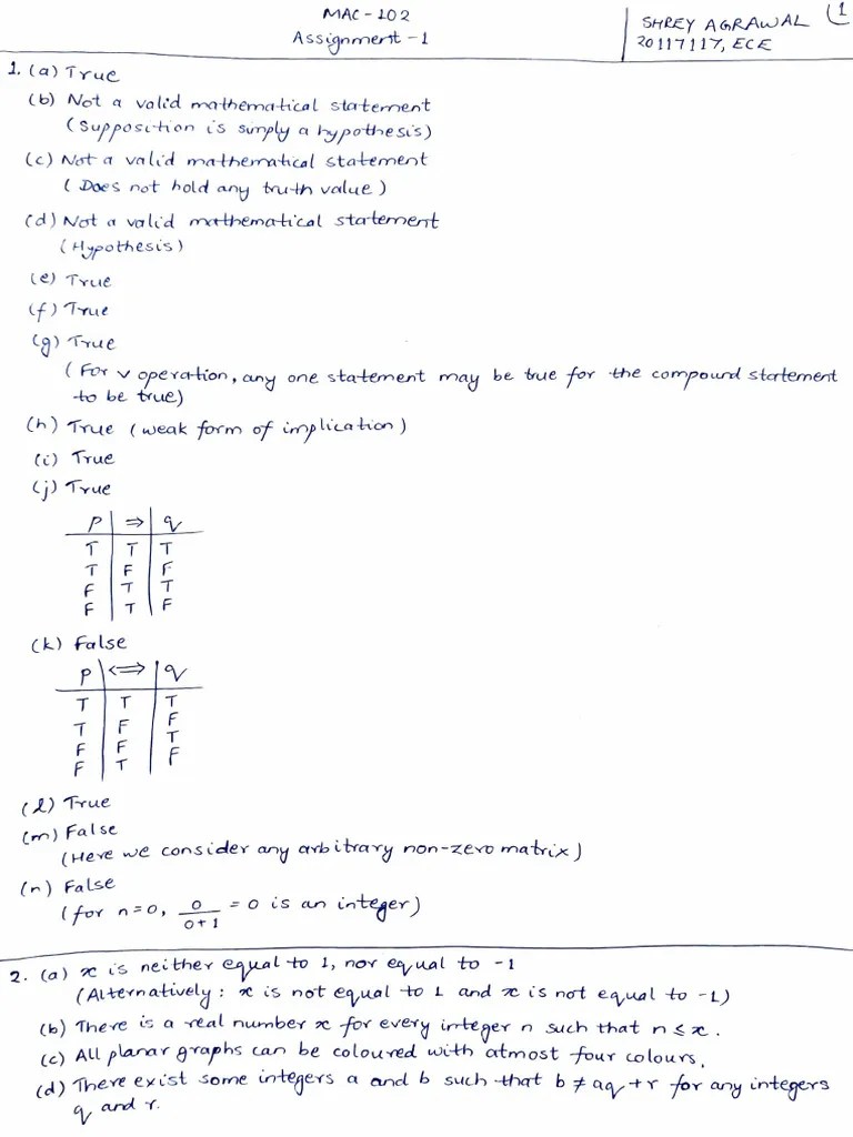 Assignment 1 Solutions | PDF | Abstract Algebra | Elementary Mathematics