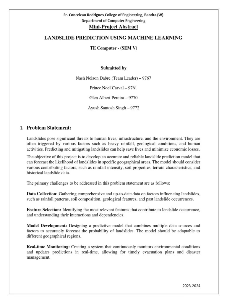 Landslide Prediction Using Machine Learning (Abstract) - 9767 - CE ...
