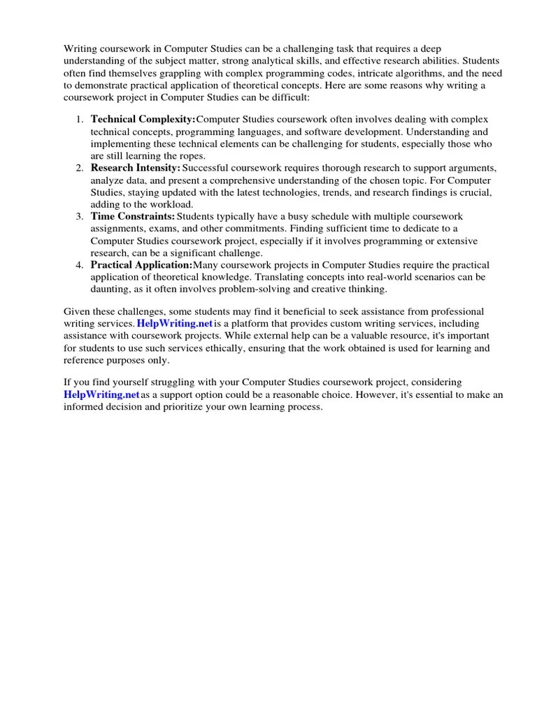 Computer Studies Coursework Project | PDF