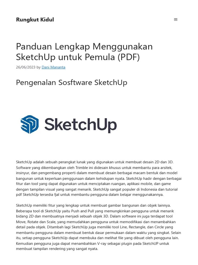 Panduan Lengkap Menggunakan SketchUp Untuk Pemula PDF | PDF