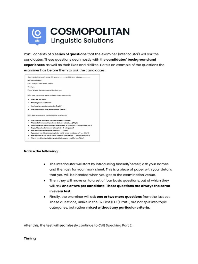 CAE Speaking Test Part 01 | PDF | Human Communication