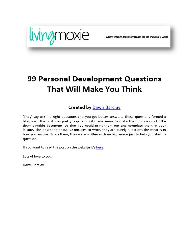 99 Personal Development Questions That Will Make You Think | PDF