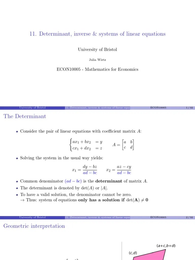 Lecture Determinant Inverse Systems Of Linear Equations | PDF | Matrix ...