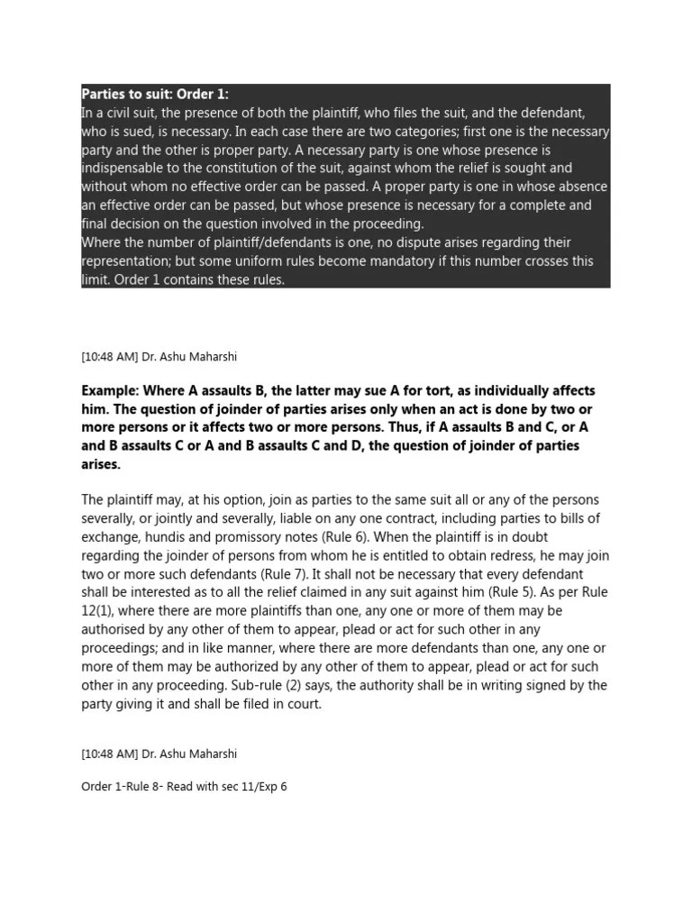 CPC Class Notes 8 | PDF | Lawsuit | Joinder
