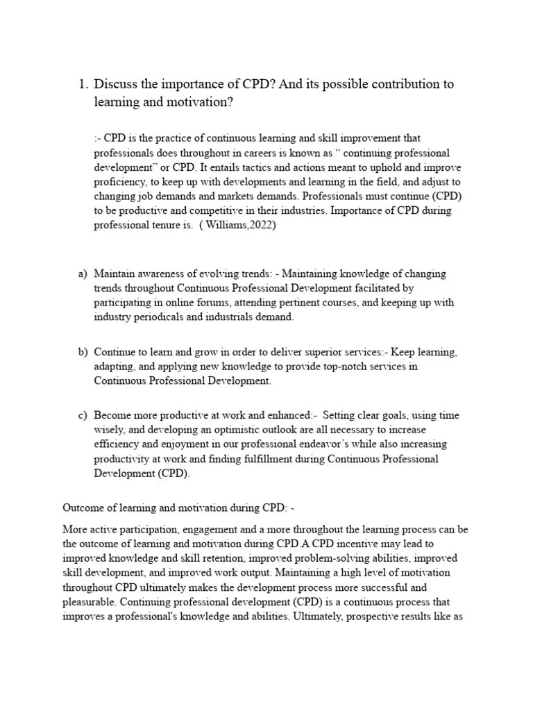 Discuss The Importance Of CPD? And Its Possible Contribution To ...
