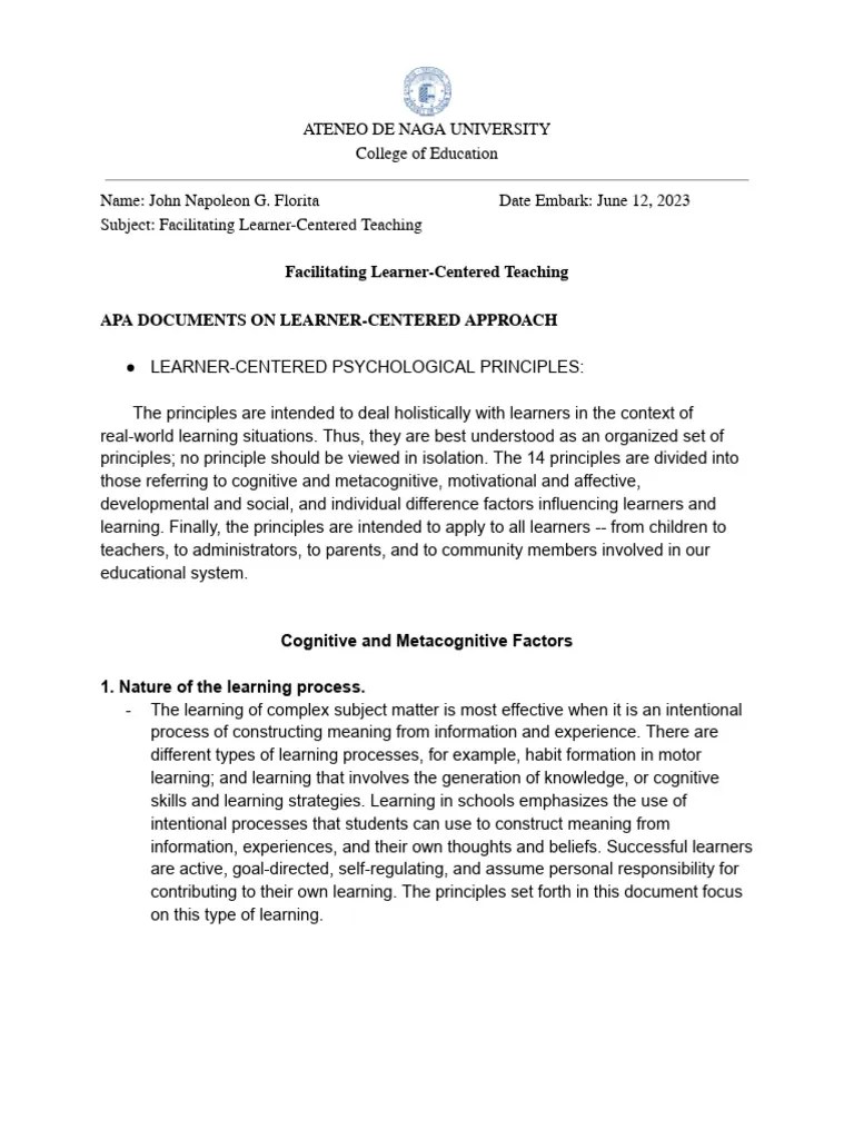 Facilitating Learner-Centered Teaching Notes | PDF