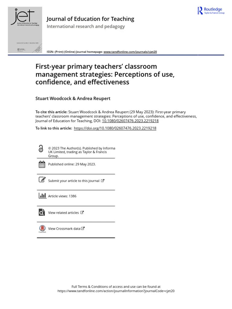 Firstyear Primary Teachers Classroom Management Strategies Perceptions ...