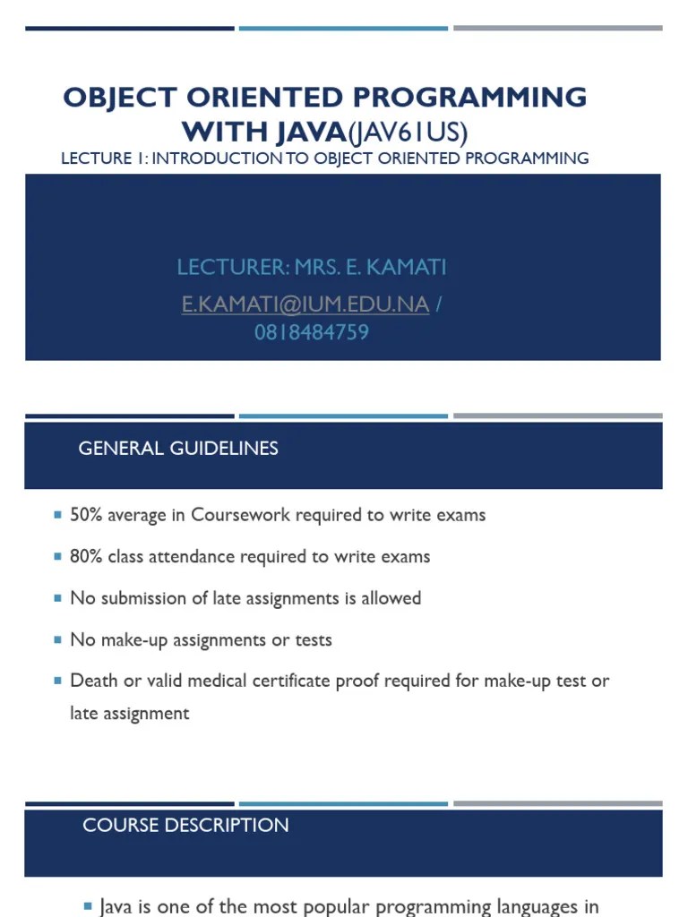 Lecture 1 Introduction To Object Oriented Programming Approach | PDF ...