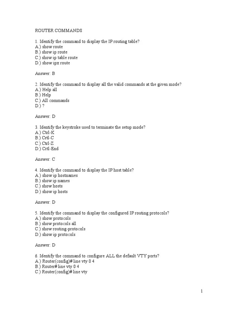 CCNA Cisco IOS Exam Router Commands | PDF | Business