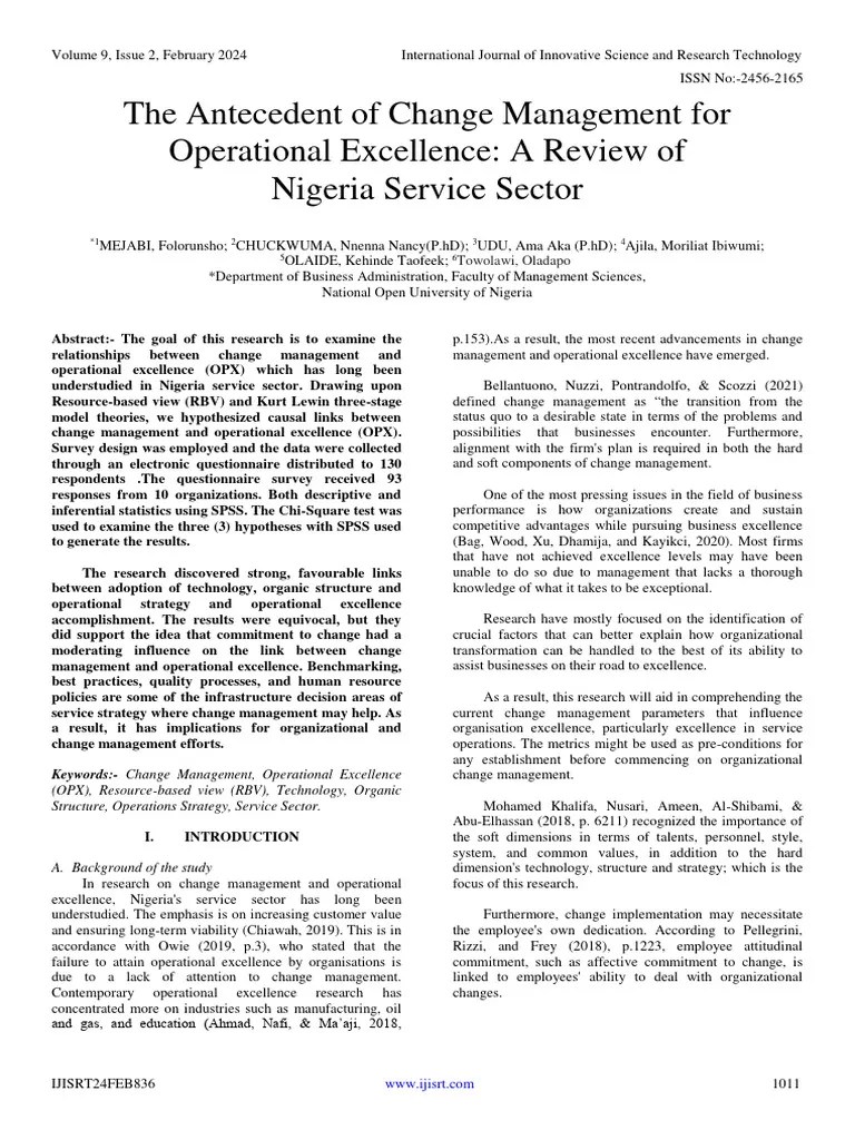 The Antecedent Of Change Management For Operational Excellence: A ...