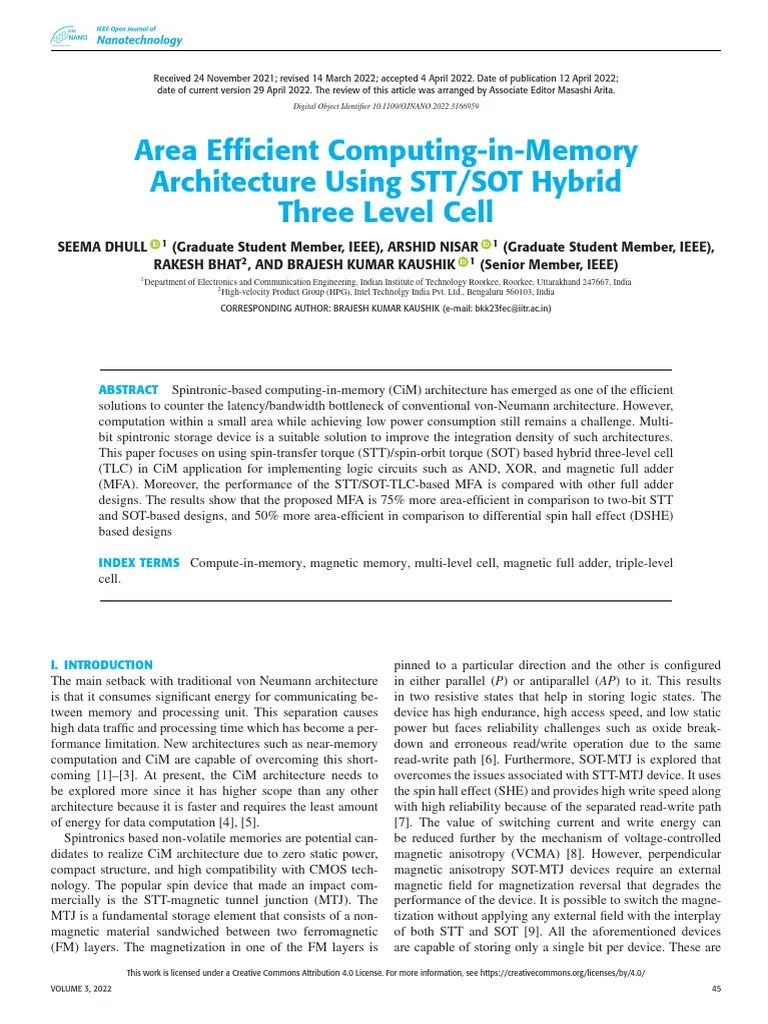 Area Efficient Computing-in-Memory Architecture Using STT SOT Hybrid ...