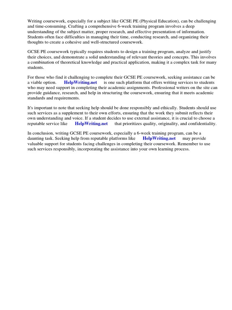 Gcse Pe Coursework 6 Week Training Programme | PDF | Physical Fitness | Skeletal Muscle