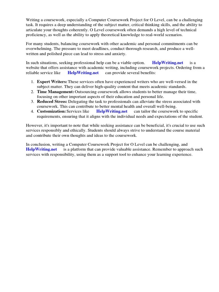 Computer Coursework Project For O Level Sample | PDF | Thought