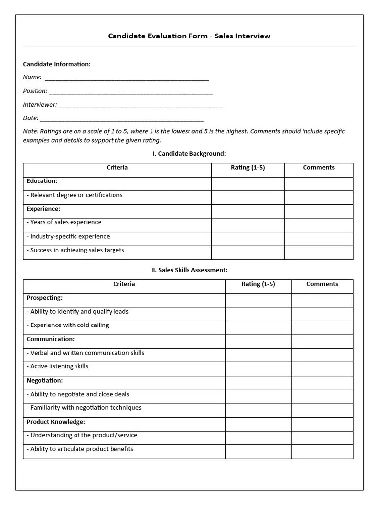Sales Interview Evaluation Format | PDF | Sales | Customer Relationship Management
