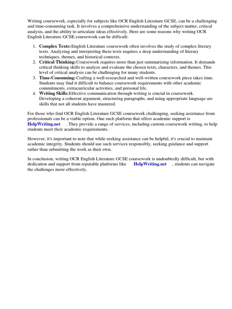 Ocr English Literature Gcse Coursework Mark Scheme | PDF | Critical ...