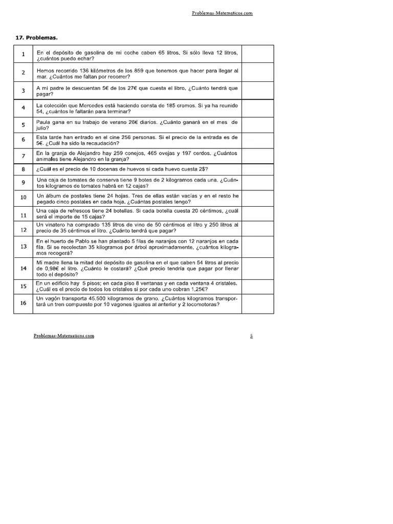 Problemas De 4 Primaria PDF | PDF