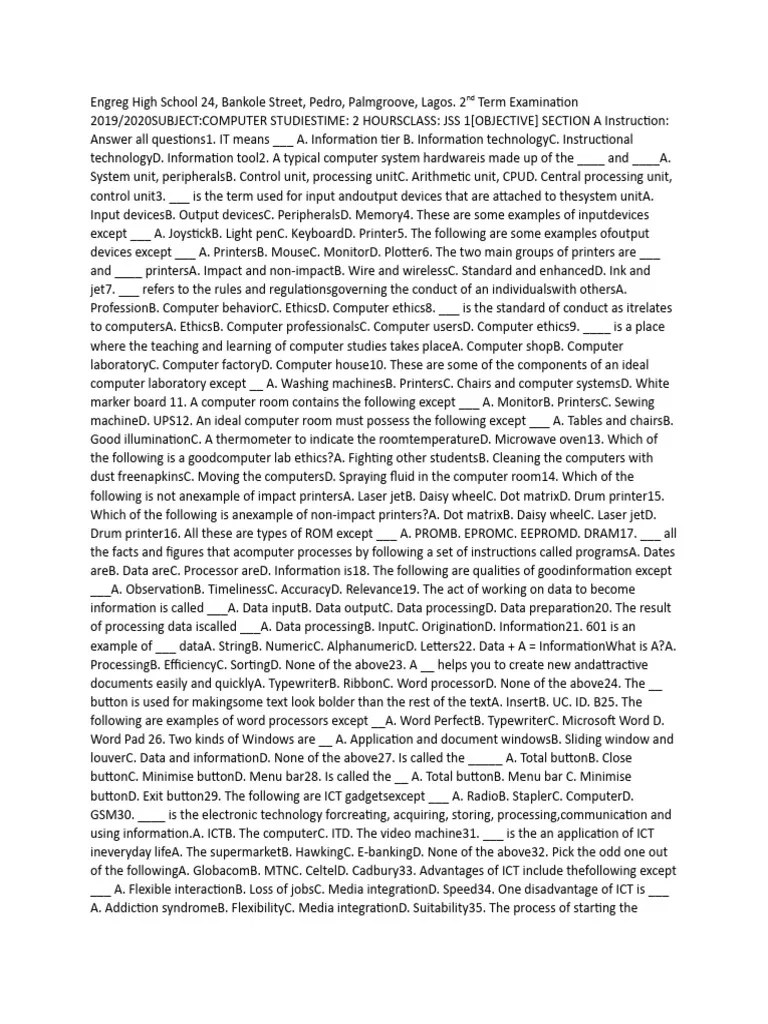 Jss1 Computer | PDF | Printer (Computing) | Word Processor