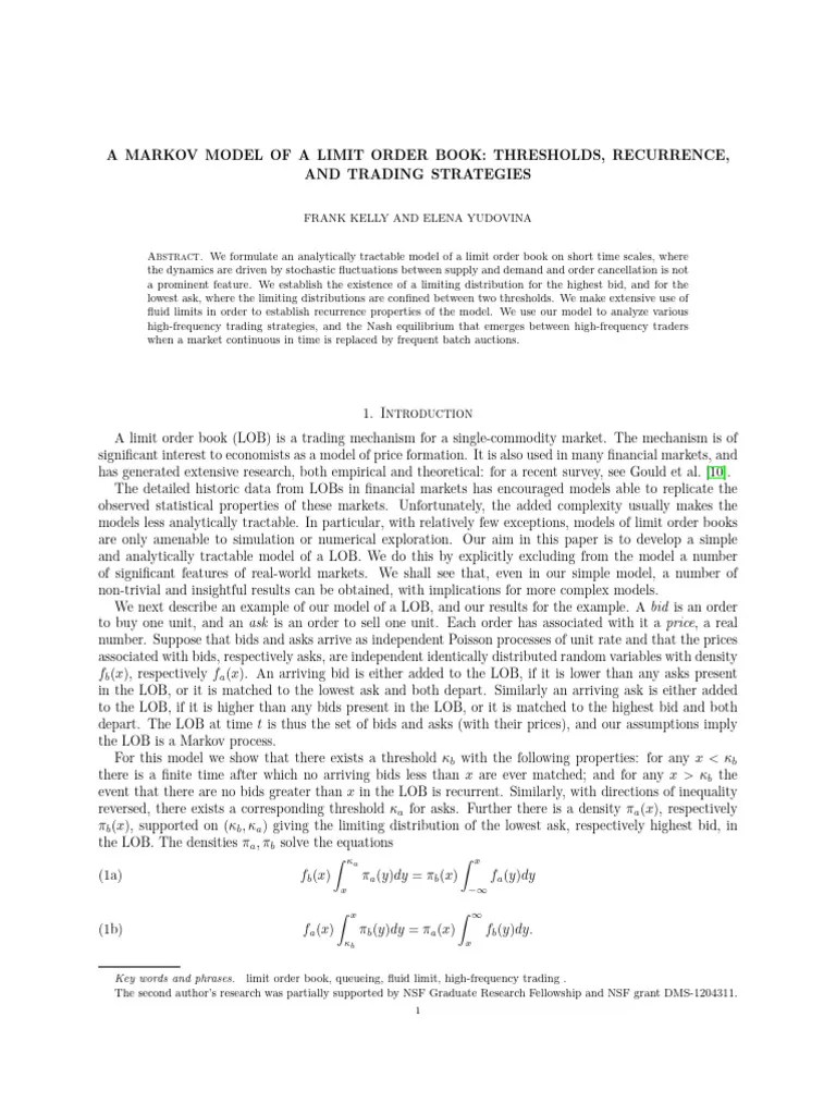 A Markov Model Of A Limit Order Book: Thresholds, Recurrence, And Trading Strategies | Download ...