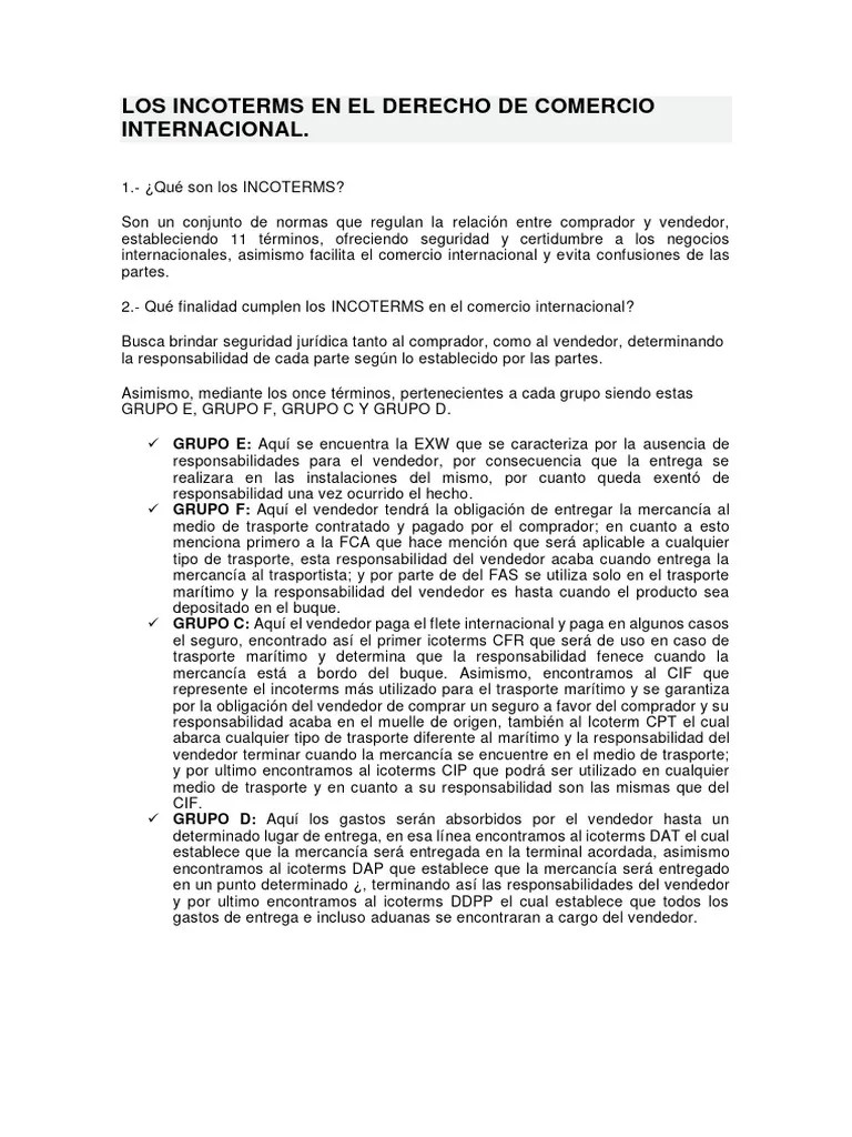 Los Incoterms En El Derecho De Comercio Internacional | PDF | El Comercio Internacional | Economias