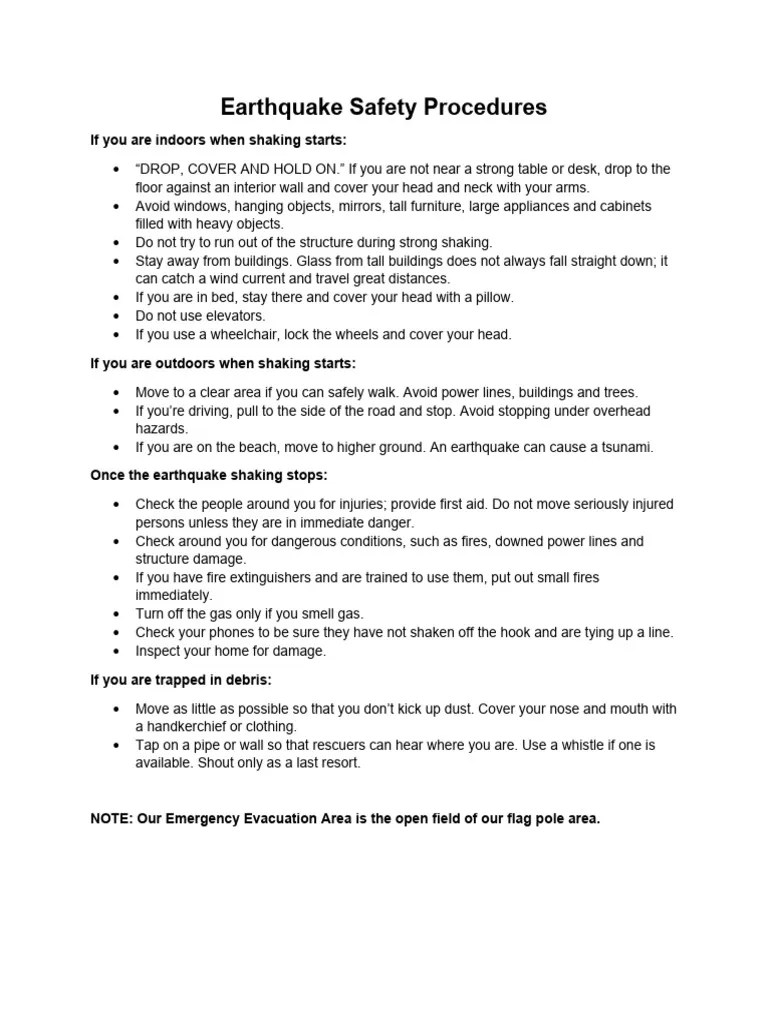 Earthquake Safety Procedures | PDF
