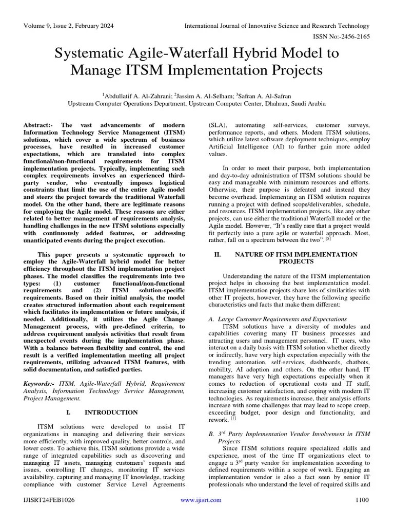Systematic Agile-Waterfall Hybrid Model To Manage ITSM Implementation ...