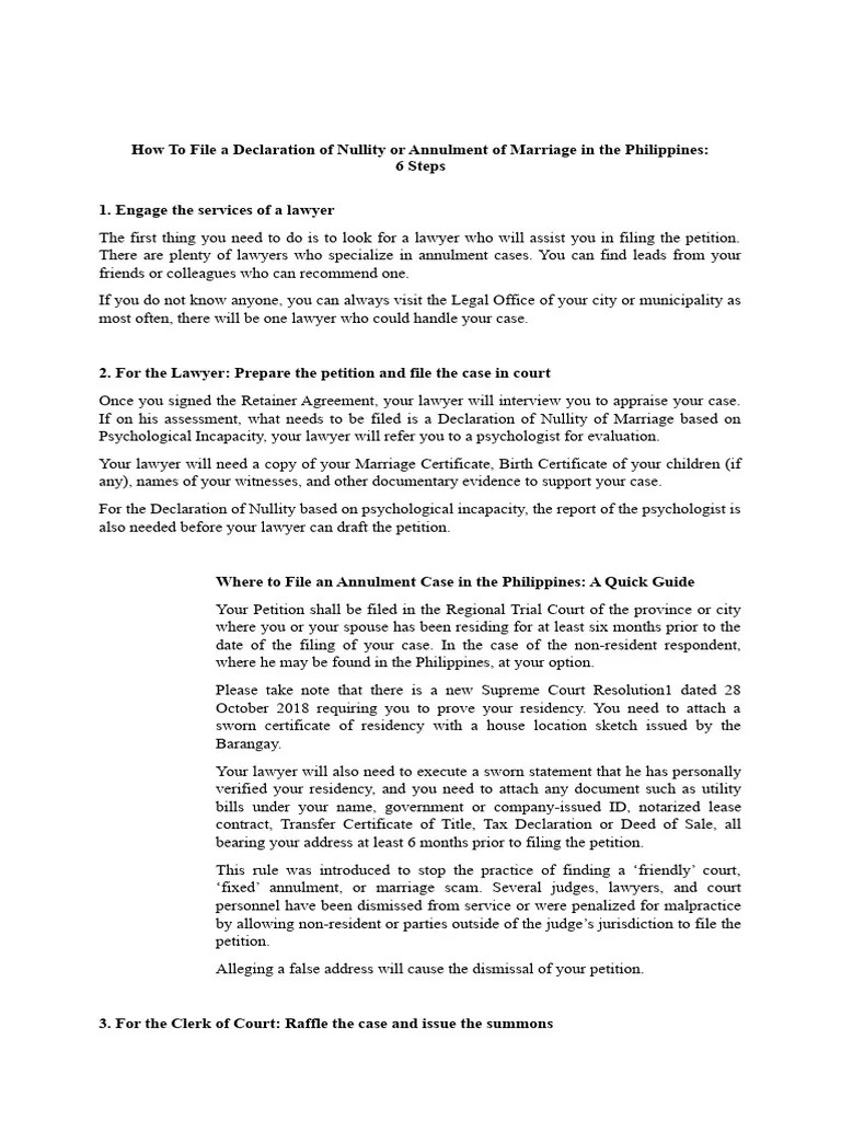 How To File A Declaration Of Nullity Or Annulment Of Marriage In The Philippines For Dummies ...