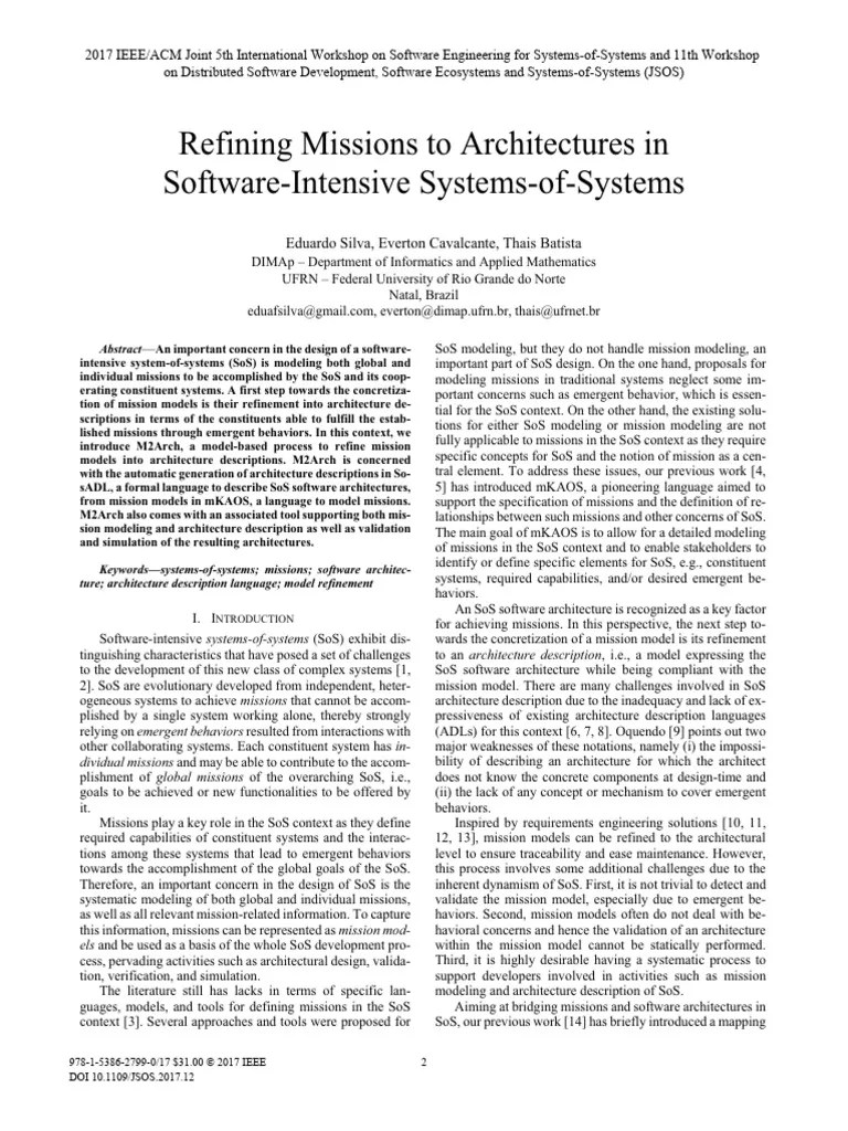 Refining Missions To Architectures In Software-Intensive Systems-of ...