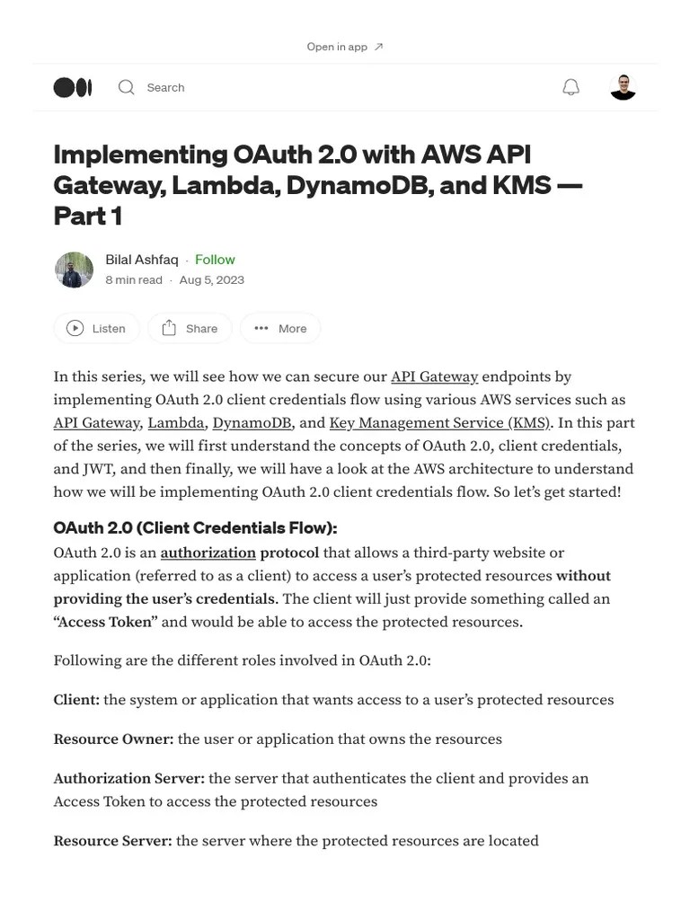 Implementing OAuth 2.0 With AWS API Gateway, Lambda, DynamoDB, And KMS - Part 1 | Download Free ...