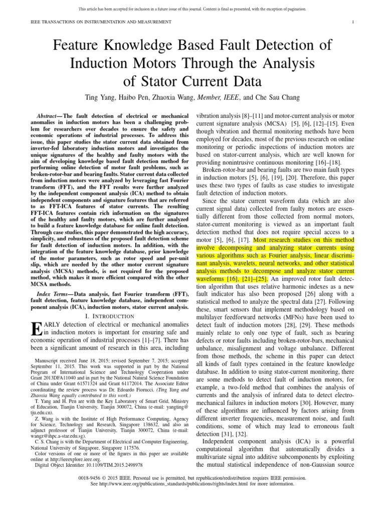 2015 - Feature Knowledge Based Fault Detection Of Induction Motors Through The Analysis Of ...