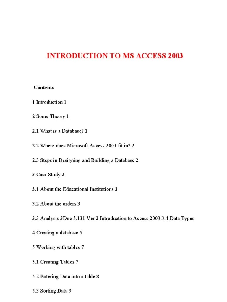 Introduction To Ms Access 2003 | Download Free PDF | Relational ...
