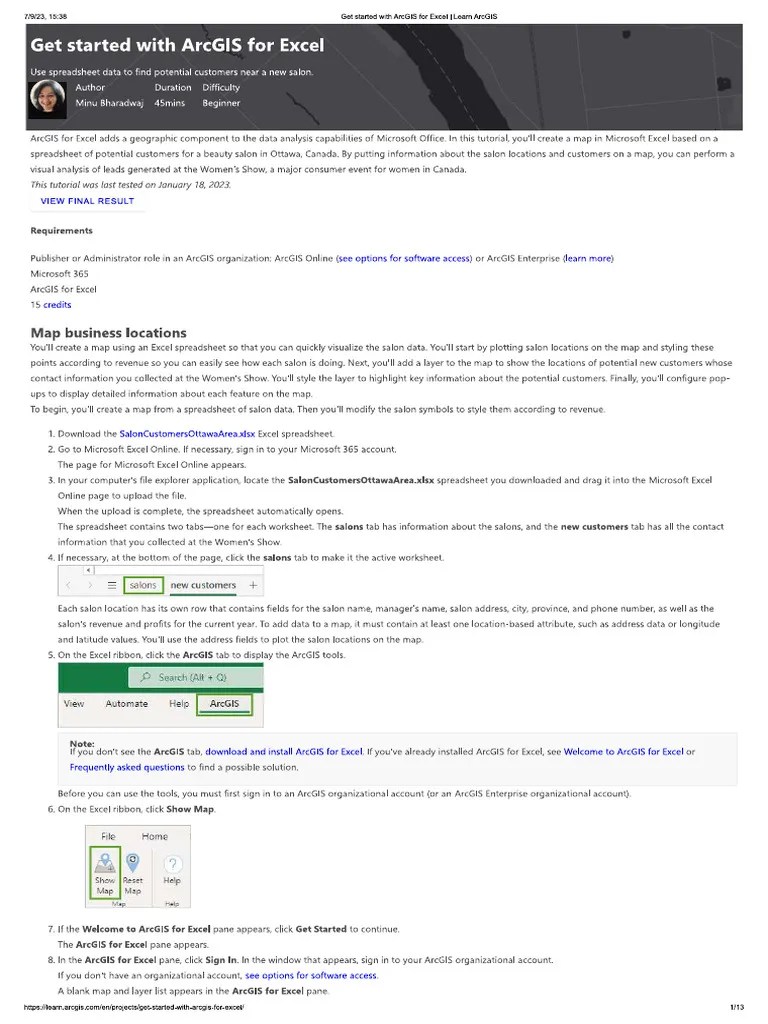 Get Started With ArcGIS For Excel - Learn ArcGIS | PDF | Computers