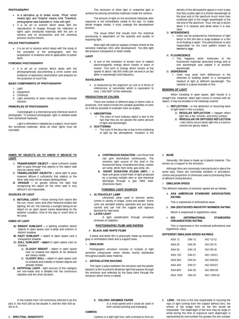 Forensic Photography Prelim | PDF | Camera | Film Speed