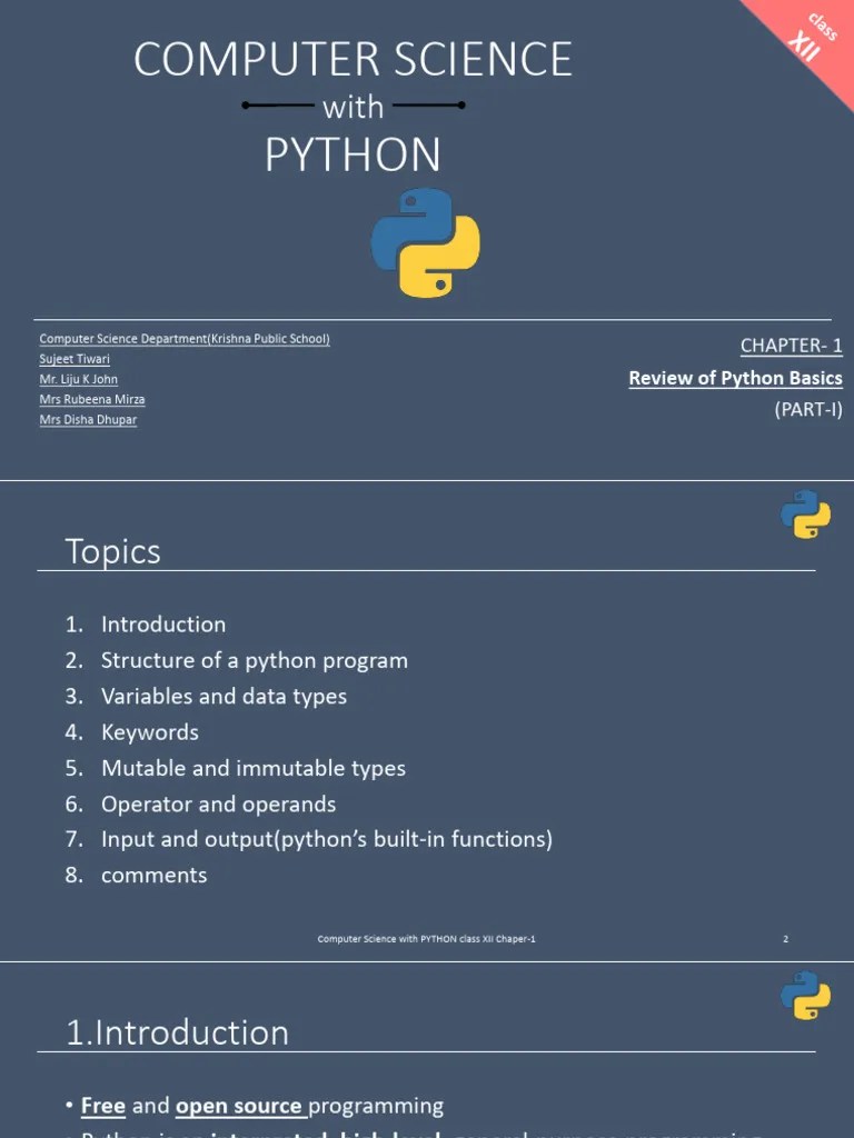 COMPUTER SCIENCE-XII-CH1p1 | PDF | Data Type | Python (Programming ...
