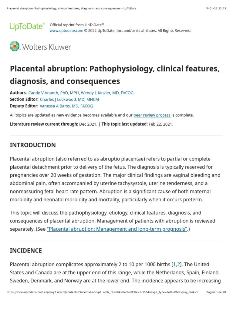 Placental Abruption: Pathophysiology, Clinical Features, Diagnosis, And ...